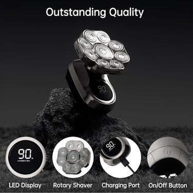 Електрична бритва для гоління голови чоловіча 9D Skull Shaver, водонепроникна IPX7, LCD-дисплей, 6-в-1 з тримером для носа, Type-C зарядка