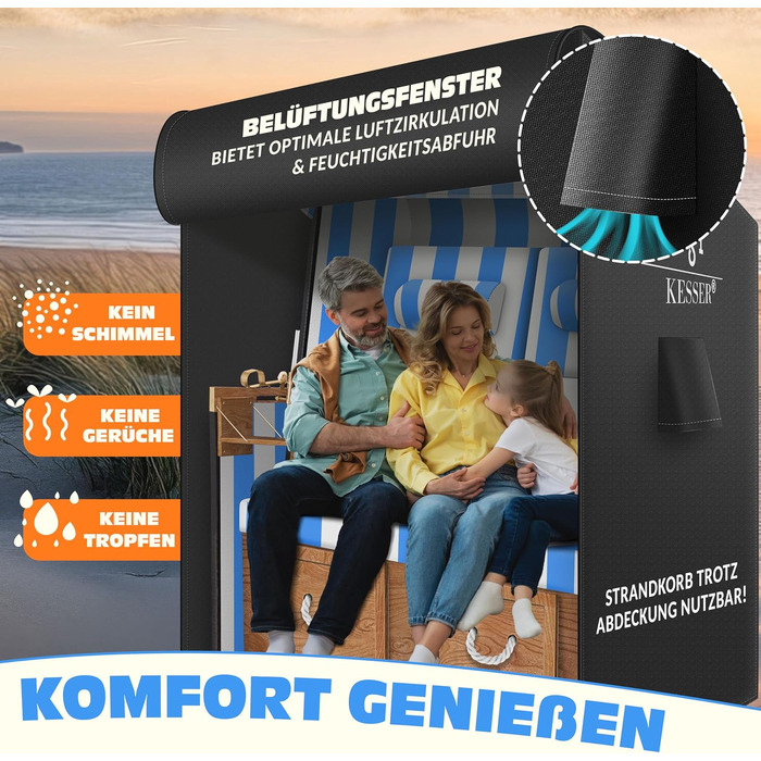 Чохол для плетеного крісла KESSER® Преміум, водонепроникний, зимовий, UV-стійкий, 600D Oxford (120x90x160 см, чорний, 155 см)