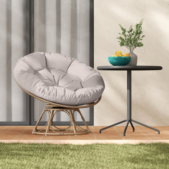 Outsunny Papasan Крісло Ротанг 360° Поворотне плетене крісло з подушкою сидіння Діаметр 120 см Кругле зовнішнє ротангове крісло Поворотне крісло Крісло для відпочинку Крісло Реклайнер для вітальні Сад Балкон Світло-сірий