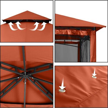 Павільйон садовий ABCCANOPY 2.5x2.5м водонепроникний, з москітною сіткою, сталевий каркас, сірий - для вечірок та захисту від сонця та дощу