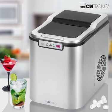 Льодогенератор Clatronic EWB 3785 Inox: Швидке виробництво льоду (10 хв), самоочищення, 12 кг/24 год, резервуар 1.5 л
