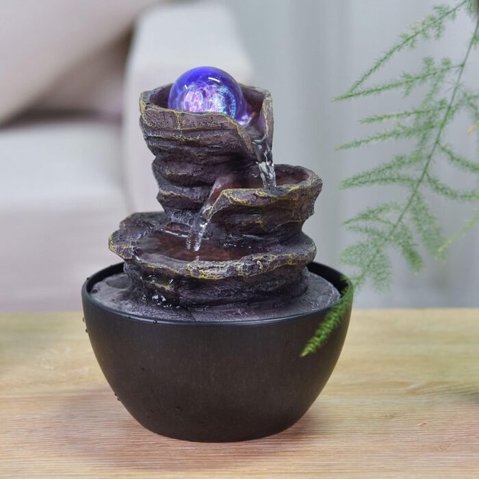 Фонтан для дому Zen'Light Zimmerbrunnen: розслаблення та медитація з LED-підсвіткою. Ідеально для вітальні, спальні, офісу. Компактний фонтан з закритим циклом, висота 18 см (Guru).