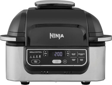Гриль і аерофритюрниця Ninja Foodi 5,7 л, 5-в-1, чорний/срібний, AG301EU, з антипригарними частинами, електрична мультифункціональна фритюрниця для смаження без олії