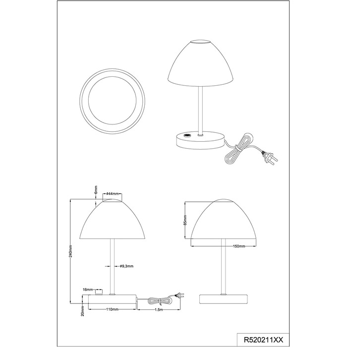 Настільна лампа Reality Leuchten Queen 2.5 Вт, інтегрований LED, матовий нікель, 15x15x24 см, енергоефективність A+