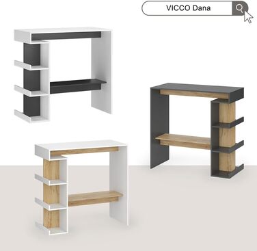 Барний набір Vicco Dana, антрацит/дуб Голдкрафт, 108x50 см з 2 барними стільцями, відкриті полиці, стійкий стіл