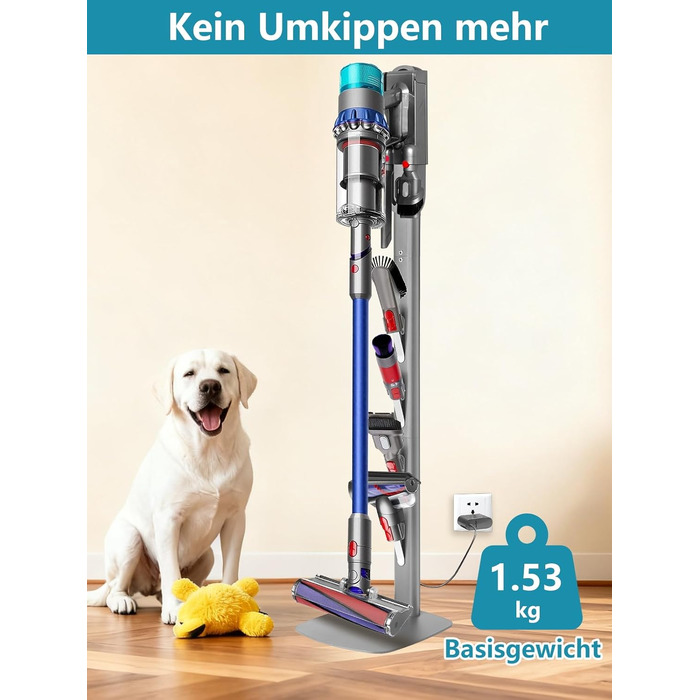 Стійка для пилососа Dyson Gen5 V15 V12 V11 V10 V8 V7 V6 – на підлогу, без свердління, 4 гаки, срібляста