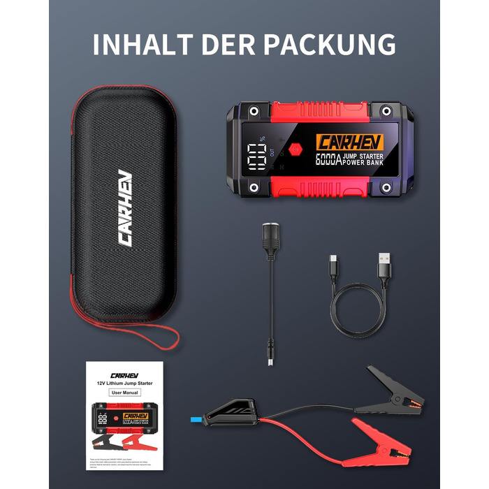 Powerbank для автомобіля Starthilfe: 6000A, 12V, для бензину та дизеля, LED-ліхтарик