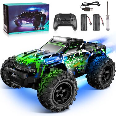 RC Автомобіль 1:18 на радіокеруванні, 25 км/год, LED підсвічування, позашляховик, 2.4 GHz, зелений, з пультом та 2 акумуляторами для хлопчиків від 3 років