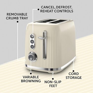 Тостер Breville Mutiger 2-слотовий кремовий з широкими прорізами, хром-срібло (VTR003)