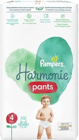 Підгузки-трусики Pampers Harmony Pants розмір 4 (9-15 кг), гіпоалергенні з рослинними компонентами, 96 шт (4 упаковки по 24 шт)