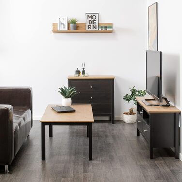 Тумба під телевізор Hagge Home 110x40 см, масив дерева, біла/чорна, для вітальні