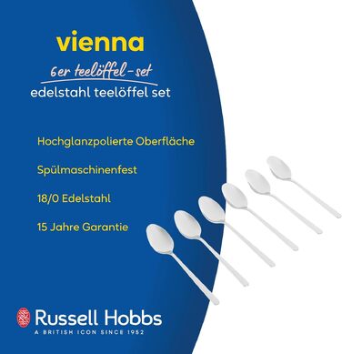 Набір столових приборів Russell Hobbs Vienna 24 предмети, нержавіюча сталь, на 6 осіб - ножі, виделки, чайні та столові ложки, дзеркальне полірування, можна мити в посудомийній машині