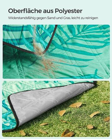 Пікнік килимок SONGMICS 300x200 см, водостійкий, складний, для кемпінгу, парку, пляжу, машинне прання, сірий з візерунком папороті
