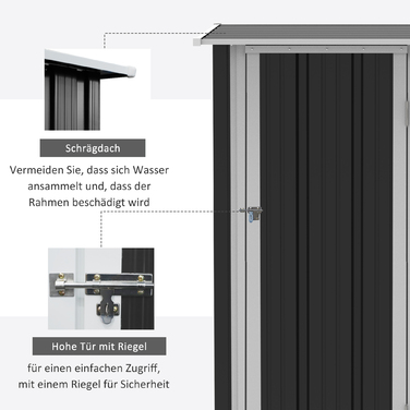 Outsunny Garden Shed Садовий сарай Садовий сарай з дверима Зовнішня сталь Темно-сірий 142 x 84 x 189 см