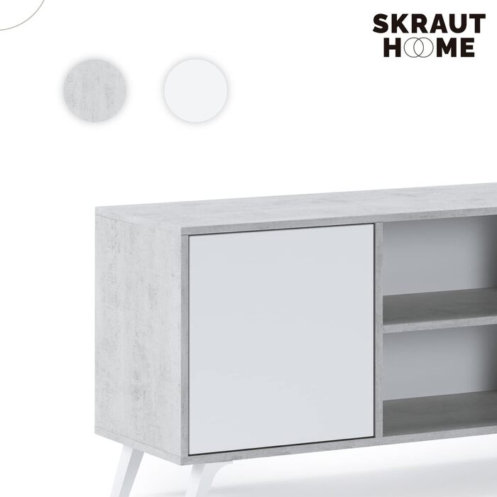 ТВ-тумба Skraut Home Wind 100 для вітальні, 57x95x40 см, для телевізора 32-40 дюймів, біла розпашна дверцята, цемент