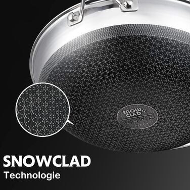 Вок-пательня SNOWCLAD 30см для індукції та всіх типів плит, гібридна сковорода з антипригарним стільниковим покриттям та кришкою, нержавіюча сталь, PFOA-free