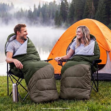 Трисезонний спальний мішок-ковдра 2-в-1 для дорослих, температурний режим +10°C...+26°C, з вентиляцією для ніг та антизащемним замком, армійний зелений, 1.35 кг