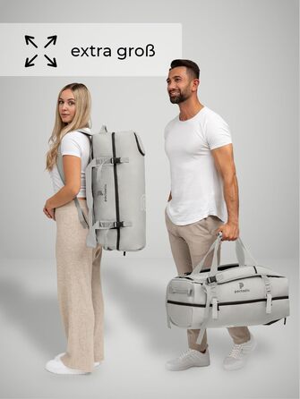 Великий багатофункціональний рюкзак-сумка Pactastic для подорожей, сіра, 62 см, водовідштовхувальний веганський матеріал, 3 способи носіння, відділення для взуття