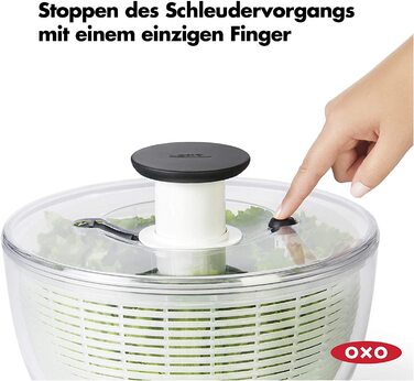 Сушарка для салату OXO Good Grips з ситом і кришкою, прозора, велика – для миття та сушіння овочів