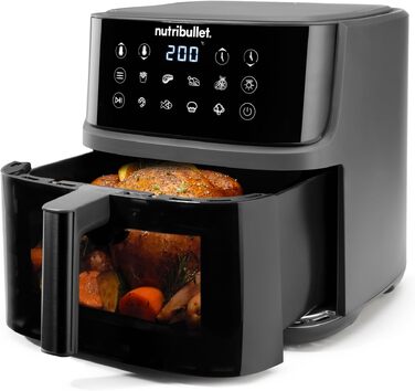 Аерофритюрниця nutribullet Crisplite NBA0611DG, 6л, 1700Вт, сенсорне керування, 6 програм, без PFAS, чорна матова